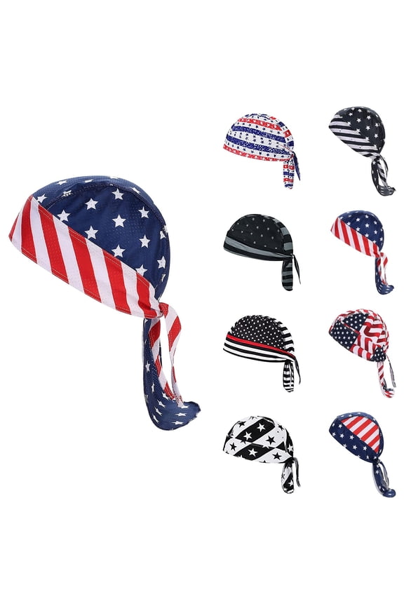 Sport Skull Cap USA Flag Printed Breathable Do Rags Head Wraps Bandanas Moisture Wicking Headband (Dark Gray) 4th of July Beanie for Cycling Running Workout