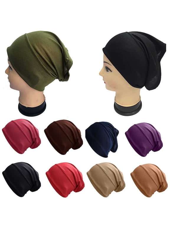 Women Hijab Undercap Casual Stretch Solid Color Islamic Muslim Inner Under Scarf Lightweight Breathable Soft Turban Beanie Head Scarf Daily Wear 10 Colors