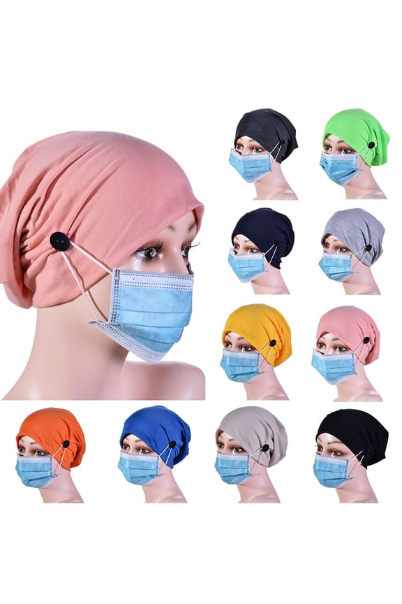 Women Hijab Undercap Elastic Stretch Solid Color Islamic Muslim Inner Under Scarf Stretch Turban with Detachable Button (Blue) Head Warp Work Daily Wear