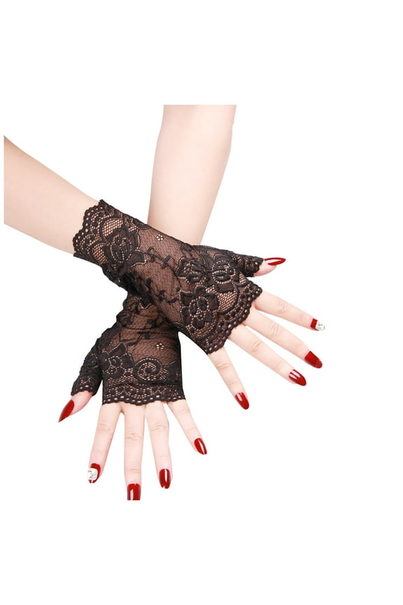 Women Short Lace Gloves Fingerless Bridal Wrist Glove Sunblock Opera Evening Wedding Tea Party Prom 1920s Gothic Clothes Accessories Black