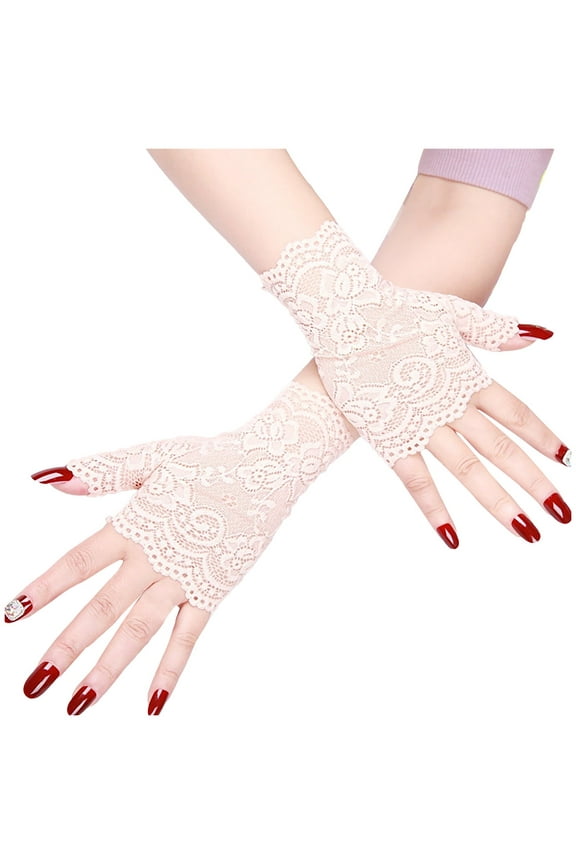 Women Short Lace Gloves Fingerless Bridal Wrist Glove Sunblock Opera Evening Wedding Tea Party Prom 1920s Gothic Clothes Accessories White