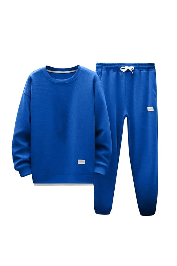 Women's 2 Piece Outfits Casual Long Sleeve Top Drawstring Pants Set with Pockets Comfys Fit Crewneck Tracksuit Travel Vacation Clothes Sweatsuits Blue XXXXL