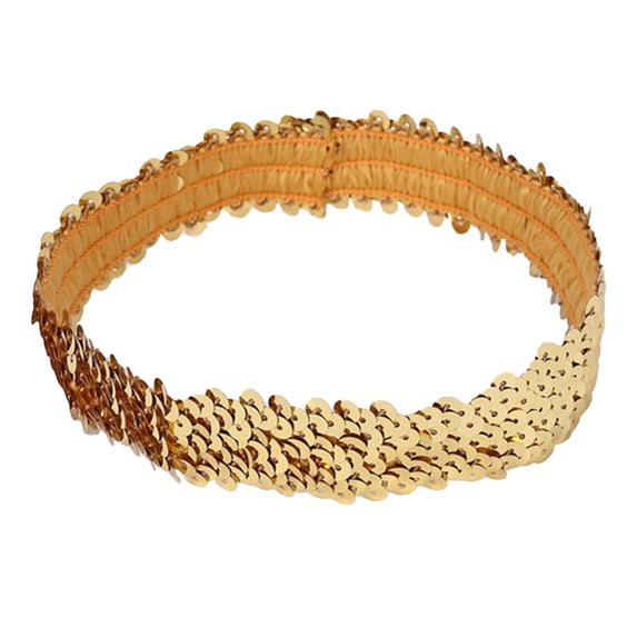 LSQii Women's Head Bands Mardi Gras Outfit Hair Clip Sparkle Sequin Glitte Elastic Stretch Masquerade 20s Fashion Party Accessories Carnival Gold