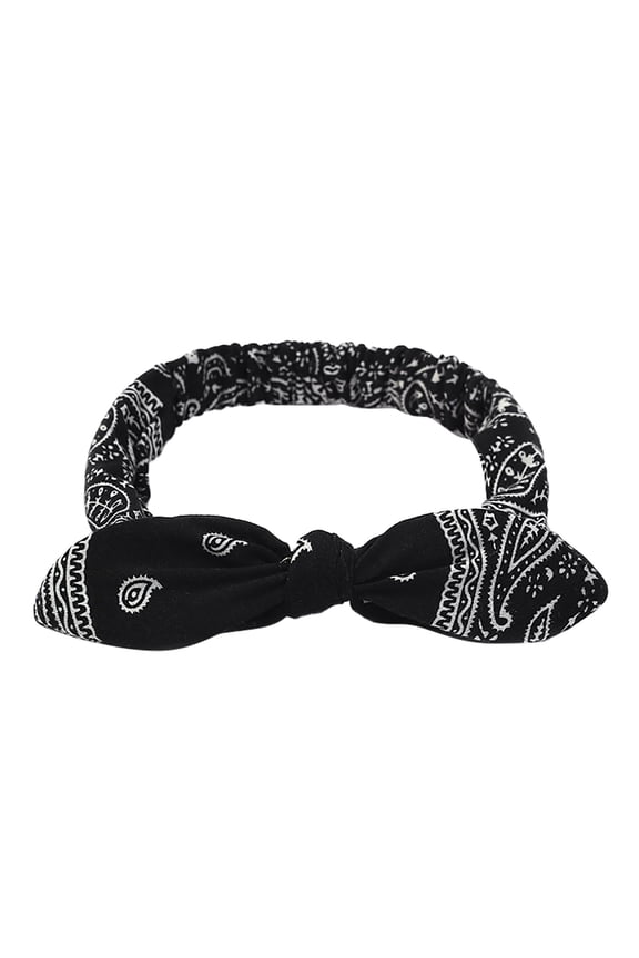 Women's Headband Cute Elastic Printing Bow Knotted Turban Non Slip Trendy Wraps Fashion Hair Accessories for Workout Sport Black