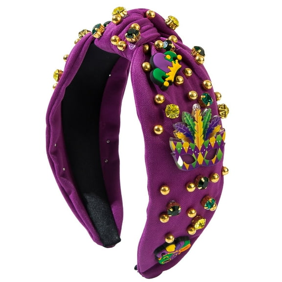 LSQii Women's Headband Green Gold Pearl Jeweled Bow Knotted Cloth Wide Head Band Non Slip Trendy Fashion Hair Accessories Carnival