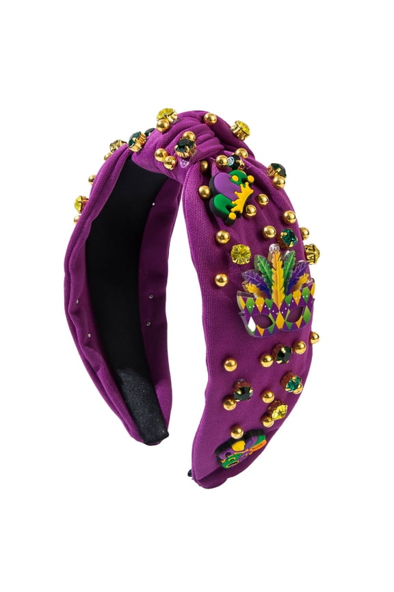 Women's Headband Green Gold Pearl Jeweled Bow Knotted Cloth Wide Head Band Non Slip Trendy Fashion Hair Accessories Carnival