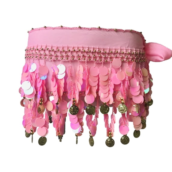 LSQii Women's Sequin Tassel Skirt Chiffon Glitter Sparkly Fringe Waist Hip Scarf Belly Dance Performance Belt Waist Cover Carnival Festival Outfits Red