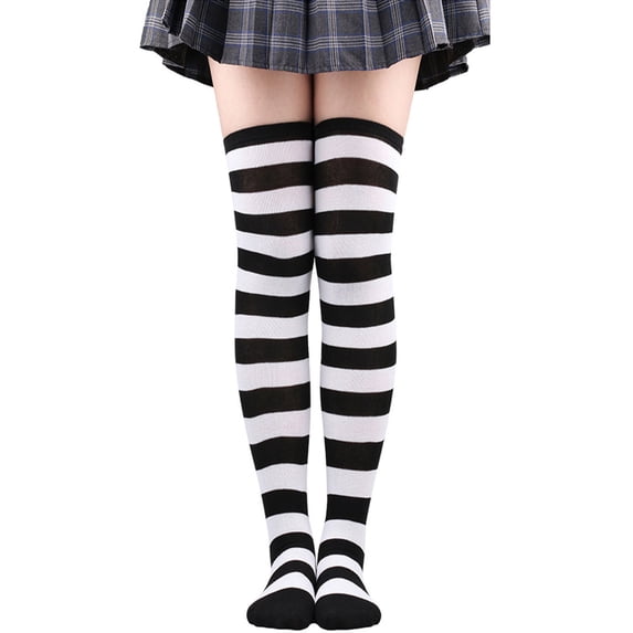 LSQii Womens Long Socks Breathable Thigh High Over The Knee Striped Extra Long Soft Cozy Warm Leg Warmers Cute Fashion Accessories Spring Summer Black