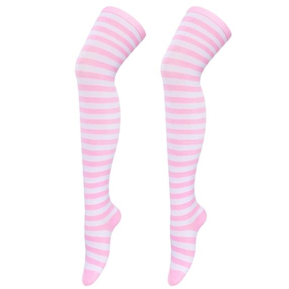 LSQii Womens Long Socks Breathable Thigh High Over The Knee Striped Extra Long Soft Cozy Warm Leg Warmers Cute Fashion Accessories Spring Summer Pink