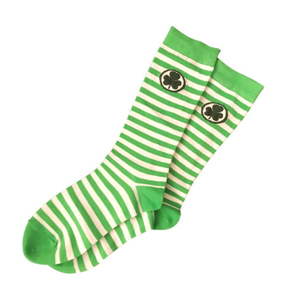 LSQii Womens Mens Socks Breathable Thick Cotton Thigh Crew Socks Shamrock Casual Striped Novelty for St. Patrick Day Party Accessories Green