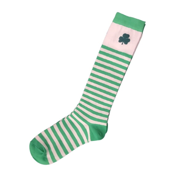 LSQii Womens Mens Socks Breathable Thick Cotton Thigh Crew Socks Shamrock Casual Striped Novelty for St. Patrick Day Party Accessories Green