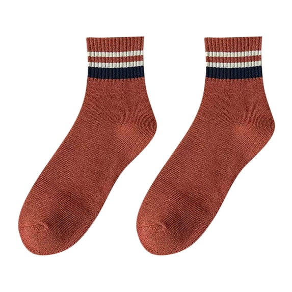 LSQii Womens Mens Socks Casual Striped Crew Sock Moisture Wicking Thick Warm And Comfortable Breathable Cotton Non Slip Everyday Wear Brown,Under $3
