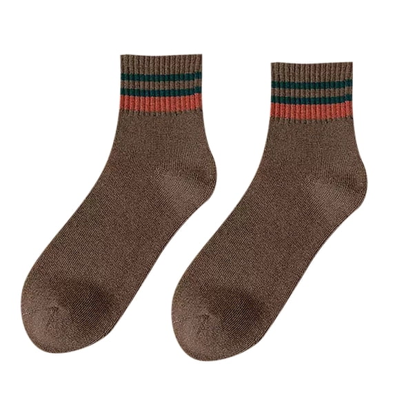 LSQii Womens Mens Socks Casual Striped Crew Sock Moisture Wicking Thick Warm And Comfortable Breathable Cotton Non Slip Everyday Wear Coffee