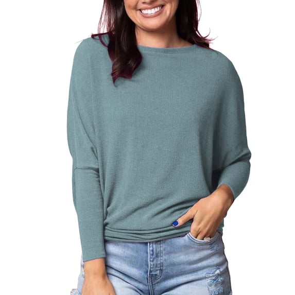 BWASD Womens Oversized Long Sleeve T Shirt Casual Basic Crewneck Tee Soft Solid Color Workout Warm Top Sweatshirts for Fall Winter Y2K Clothes Green M