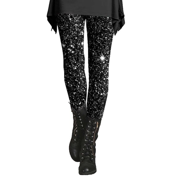 LSQii Womens Pants Fashion Print Sequins High Waist Halloween Christmas Leggings for Women Fall Winter Festive Party Outfit Holiday Loungewear | L Size