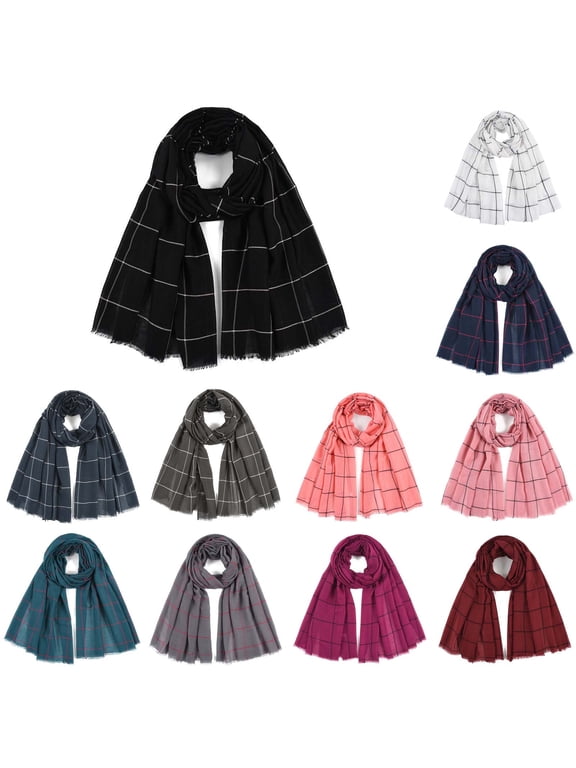 Womens Scarf Casual Fashion Plaid Large Cotton Linen Shawl Wrap UV Protection Breathable Summer Scarves for Outdoor Beach Work Daily Wear Black,Under $5