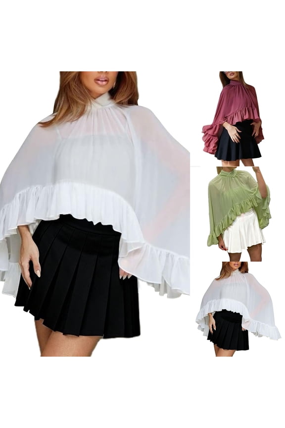 Womens Shawl Wraps Casual Chiffon Sweet Elegant Ruffle Evening Dresses Shawls Scarf Loose Solid Color for Beach Cover Up Vacation Travel Tea Party Green