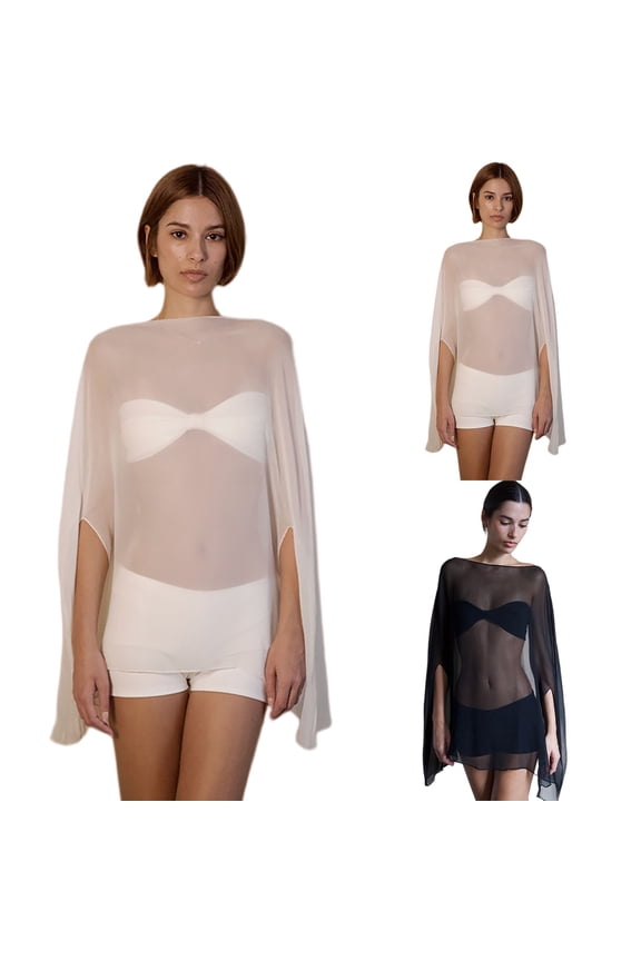 Womens Shawl Wraps Fashion Sheer Chiffon Cape Mesh Poncho Top Dresses Shawls Scarf Elegant Travel Cardigan Beach Cover Up Wedding Tea Party Trendy White