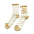 thumbnail image 1 of LSQii Womens Socks Casual Bear Embroidery Striped Plush Boot Socks Fluffy Cute Moisture Wicking Non Slip Home Floor Slipper Sleeping Wear Yellow, 1 of 7