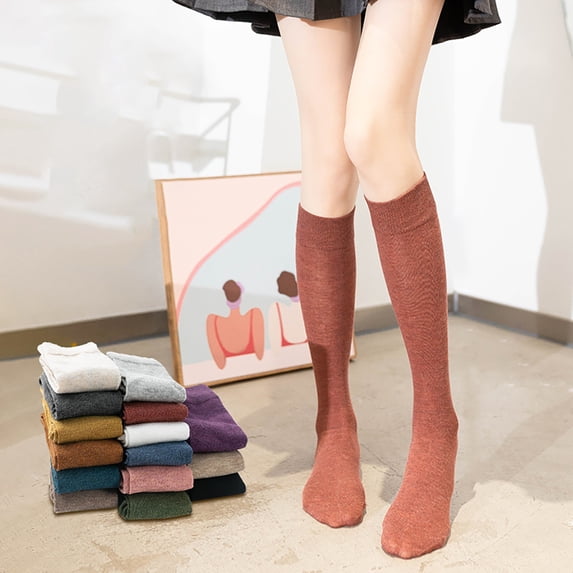 LSQii Womens Socks Casual Lightweight Soft Knee High Boot Socks Breathable Cotton Leg Warmers Multiple Colors Available for Work Everyday Wear White