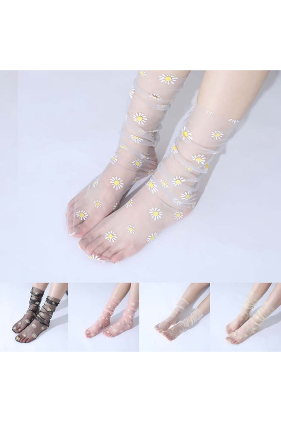 Womens Socks Casual Sheer Floral Embroided Ankle Socks Boho Sweet Breathable LightWeight Non Slip Travel, Vacation and Daily Wear Spring Summer Black