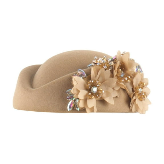 LSQii Womens Stewardess Pillbox Hat Flower Solid Color Air Hostesses Caps Fedoras Fascinator Base Cocktail for Wedding Bride Church Tea Party Brown