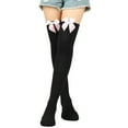thumbnail image 1 of LSQii Womens Thigh High Socks Bowknot Pure Color Extra Long Cotton Knit Over The Knee Cozy Soft Leg Warmers Festival Fashion Daily Wear Black, 1 of 4