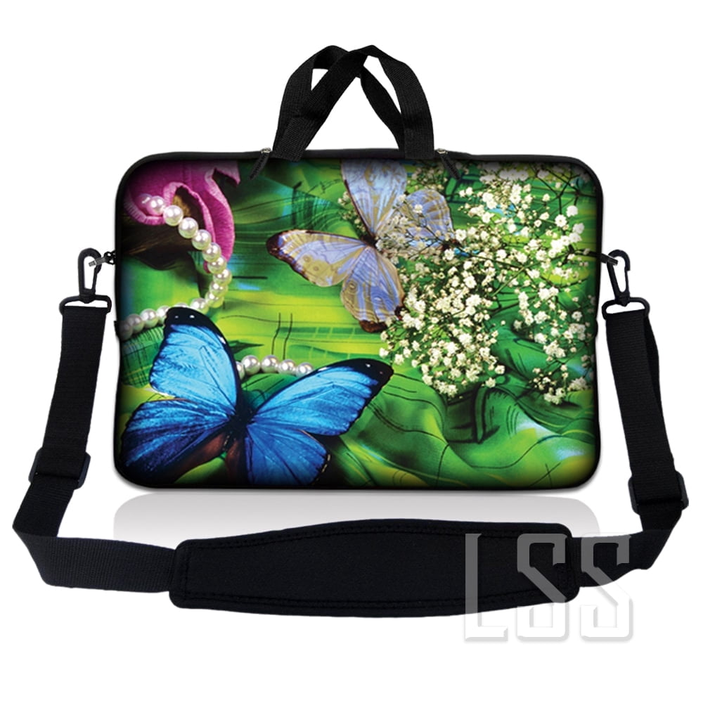 LSS 10 10.2 inch Laptop Sleeve Bag Compatible with Acer, Dell, HP, MacBook Carrying Case w/ Handle & Adjustable Strap, Butterfly Floral