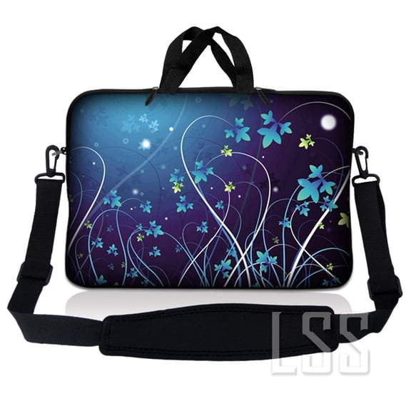LSS 10-11.6 inch Laptop Sleeve Bag Compatible with Acer, Dell, HP, Sony, MacBook, Carrying Case w/ Handle & Adjustable Strap - Blue Swirl Mid Summer Night Floral