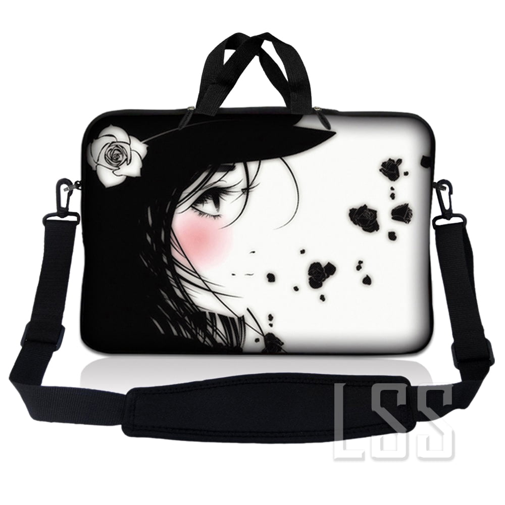 LSS 10-11.6 inch Neoprene Laptop Sleeve Bag Carrying Case with Handle and Adjustable Shoulder Strap - Girl with White Rose