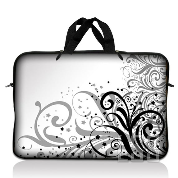 LSS 10.2 inch Laptop Sleeve Bag Carrying Case with Handle for 8" 8.9" 9" 10" 10.2" Apple MacBook, Acer, Dell, Hp, Sony, Grey Swirl Black & White Floral