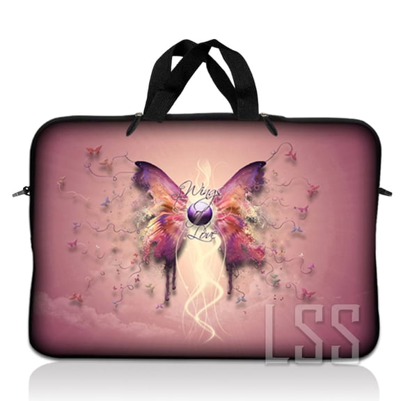 LSS 10.2 inch Laptop Sleeve Bag Carrying Case Pouch with Handle for 8" 8.9" 9" 10" 10.2" Apple MacBook, Acer, Asus, Dell, Pink Butterfly Floral