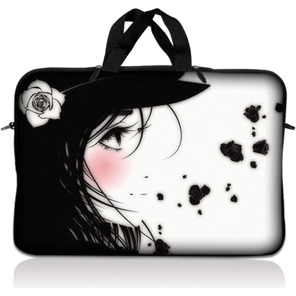 LSS 10.2 inch Laptop Sleeve Bag Carrying Case with Handle for 8" 8.9" 9" 10" 10.2" Apple MacBook, Acer, Dell, Hp, Sony, Girl with White Rose
