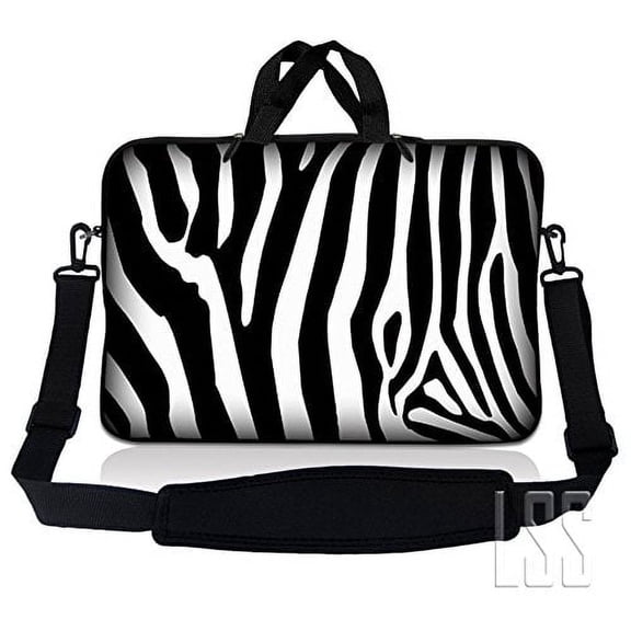 LSS 10.2 inch Laptop Sleeve Bag Compatible with Asus, Dell, HP, Sony, MacBook, Carrying Case w/ Handle & Adjustable Strap - Zebra Print