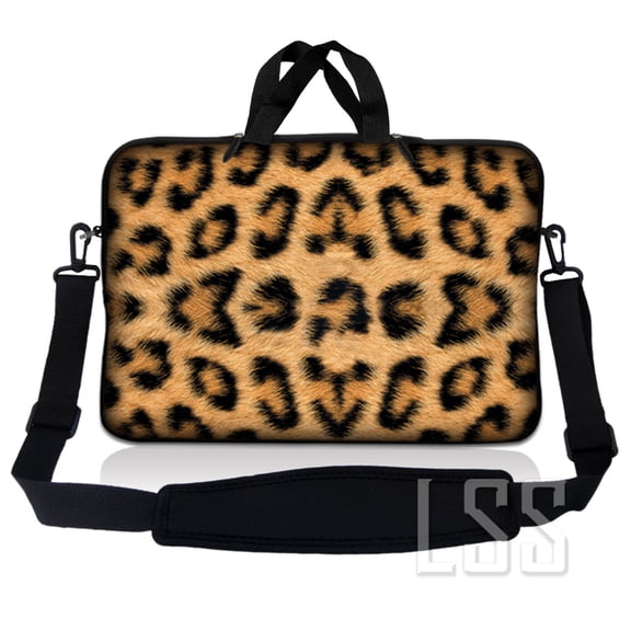 LSS 12-13.3 inch Laptop Sleeve Bag Compatible with Acer, Dell, HP, Sony, MacBook, Carrying Case Pouch w/ Handle & Adjustable Strap - Leopard Print