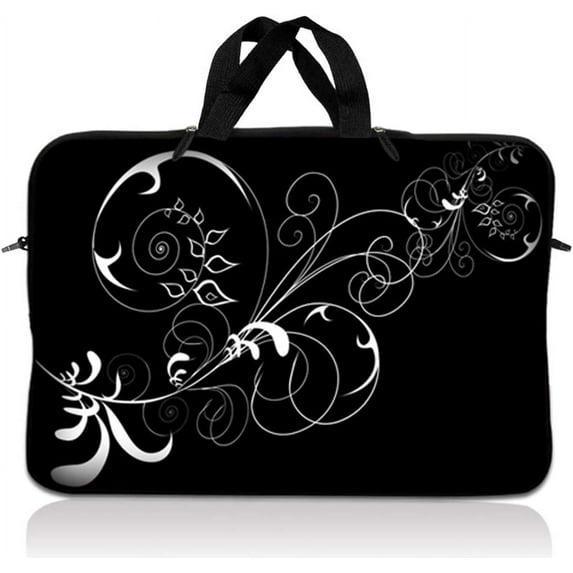 LSS 13.3 inch Laptop Sleeve Bag Carrying Case with Handle for 13.3" 13" 12.1" 12" Apple MacBook, Acer, Dell, Hp, Sony, Vines Black and White Swirl Floral