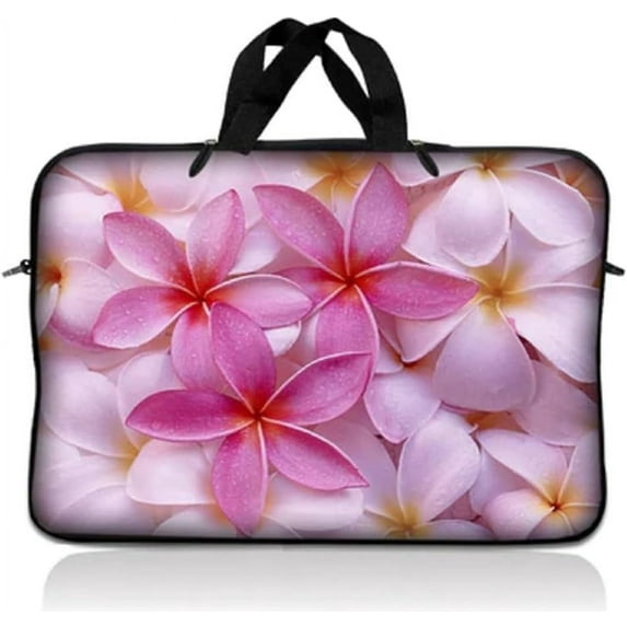 LSS 13.3 inch Laptop Sleeve Bag Carrying Case Pouch with Handle for 13.3" 13" 12.1" 12" Apple Macbook, GW, Acer, Asus, Dell, Hp, Sony, Toshiba, Pink Plumeria Flower