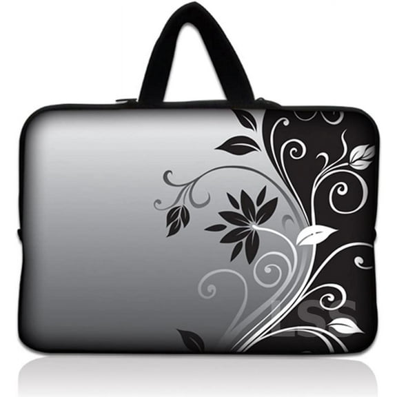 LSS 13.3 inch Laptop Sleeve Bag Carrying Case with Handle for 13.3" 13" 12.1" 12" Apple MacBook, Acer, Asus, Dell, Hp, Sony, Gray Black Swirl Floral