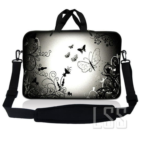 LSS 13.3 inch Laptop Sleeve Bag Compatible with Acer, Dell, Sony, MacBook, Carrying Case Pouch w/ Handle & Adjustable Strap, Dark Contrast Fade Butterfly