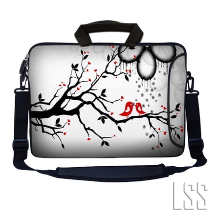 LSS 13.3 inch Laptop Sleeve Bag Notebook with Extra Side Pocket, Soft Carrying Handle & Removable Shoulder Strap for 12" 12.1" 13" 13.3" - Love Birds