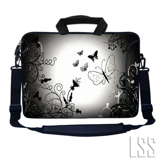 LSS 13.3 inch Laptop Sleeve Bag with Pocket, Soft Handle & Removable Shoulder Strap for 12" 12.1" 13" 13.3" - Dark Contrast Fade Butterfly