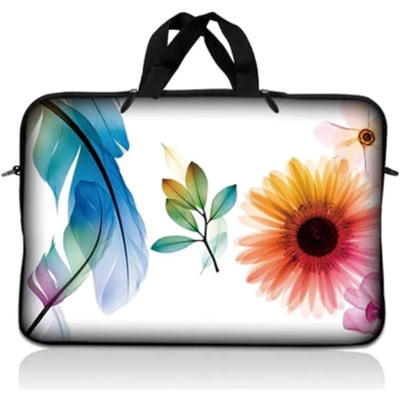 LSS 14.1 inch Laptop Sleeve Bag Carrying Case Pouch with Handle for 14" 14.1" Apple Macbook, GW, Acer, Asus, Dell, Hp, Sony, Toshiba, Daisy Flower Leaves Floral