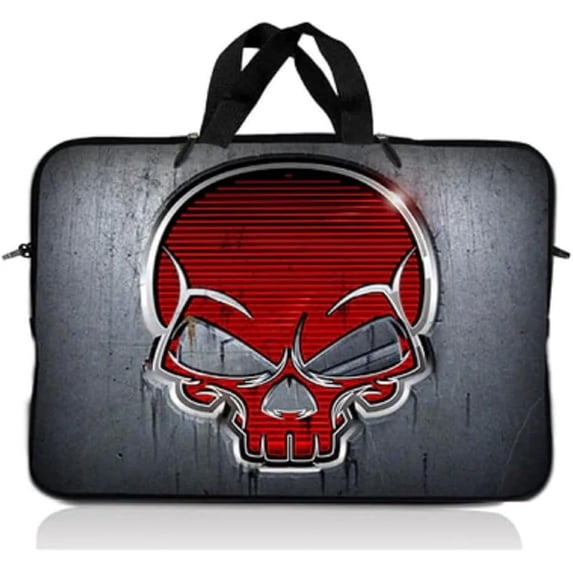 LSS 14.1 inch Laptop Sleeve Bag Carrying Case Pouch with Handle for 14" 14.1" Apple Macbook, GW, Acer, Asus, Dell, Hp, Sony, Toshiba, Silver Red Skull