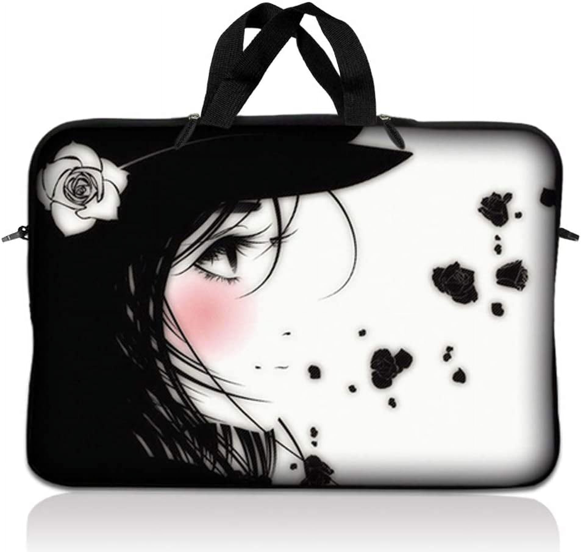 LSS 14.1 inch Laptop Sleeve Bag Carrying Case with Handle for 14" 14.1" Apple MacBook, Acer, Dell, Hp, Sony, Girl with White Rose