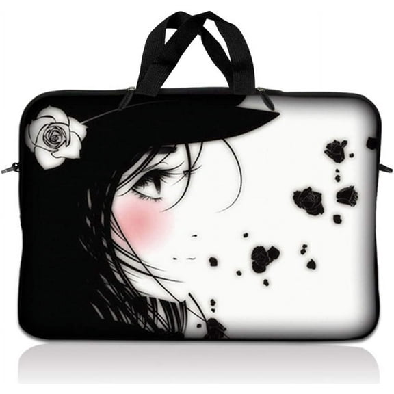 LSS 14.1 inch Laptop Sleeve Bag Carrying Case with Handle for 14" 14.1" Apple MacBook, Acer, Dell, Hp, Sony, Girl with White Rose