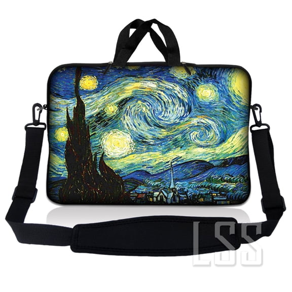 LSS 14 inch Laptop Sleeve Bag Compatible with Acer, Dell, HP, Sony, MacBook, Carrying Case w/ Handle & Strap - Van Gogh Starry Night