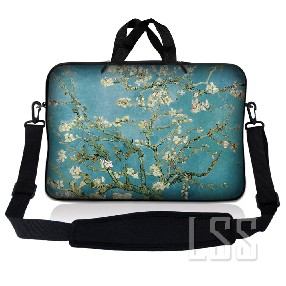 LSS 14 inch Laptop Sleeve Bag with Adjustable Handle and Strap - Compatible with Acer, Dell, HP, Sony, MacBook - Almond Trees