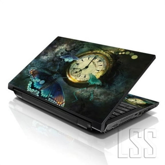 LSS 15.6" Laptop Notebook Skin Sticker Cover Art Decal for Hp Dell Lenovo Apple Asus Acer Fits 13.3" 14" 15.6" 16" - Clock Butterfly