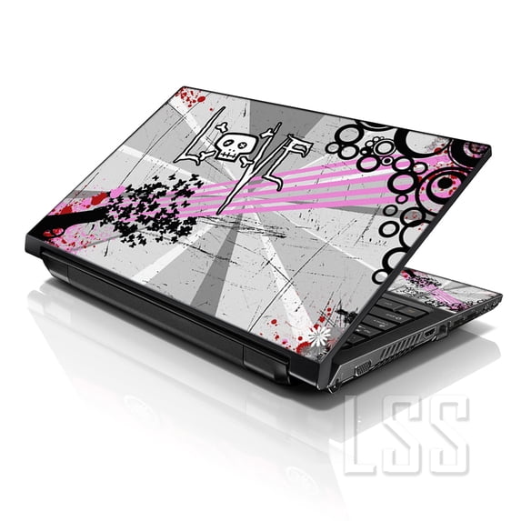 LSS 15 15.6 inch Laptop Notebook Skin Sticker Cover Art Decal For Hp Dell Lenovo Apple Asus Acer Fits 13.3" 14" 15.6" 16" with 2 Wrist Pads Free - Love Skull Floral