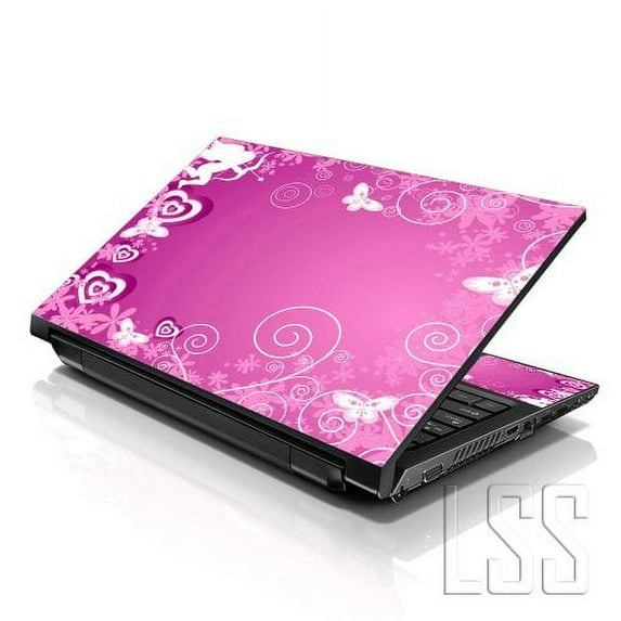 LSS 15 15.6 inch Laptop Notebook Skin Sticker Cover Art Decal For Hp Dell Lenovo Apple Asus Acer Fits 13.3" 14" 15.6" 16" with 2 Wrist Pads Free - Pink Cupid Butterfly